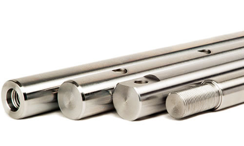 Polished linear shafts with threaded holes and machined features for mounting