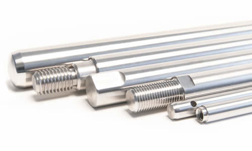 Hardened and ground linear shafts with various threaded connections in stainless steel