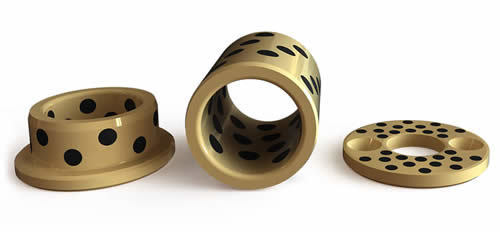 Maintenance-free plain bearing with lubrication pins, flange, cylinder, and thrust disc