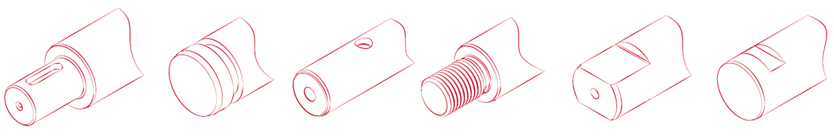 Technical sketches of different types of machining for shafts