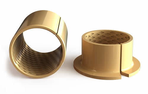 Plain bearings made of wrapped bronze with lubrication chambers and flange shape, in split design