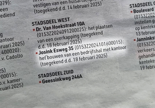 Krantenartikel over bouwvergunning THN aan Josink Esweg 35