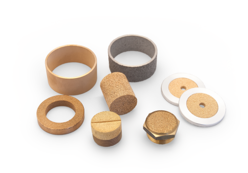 Close-up sinterfilters van brons en RVS met cilindrische en ringvormen